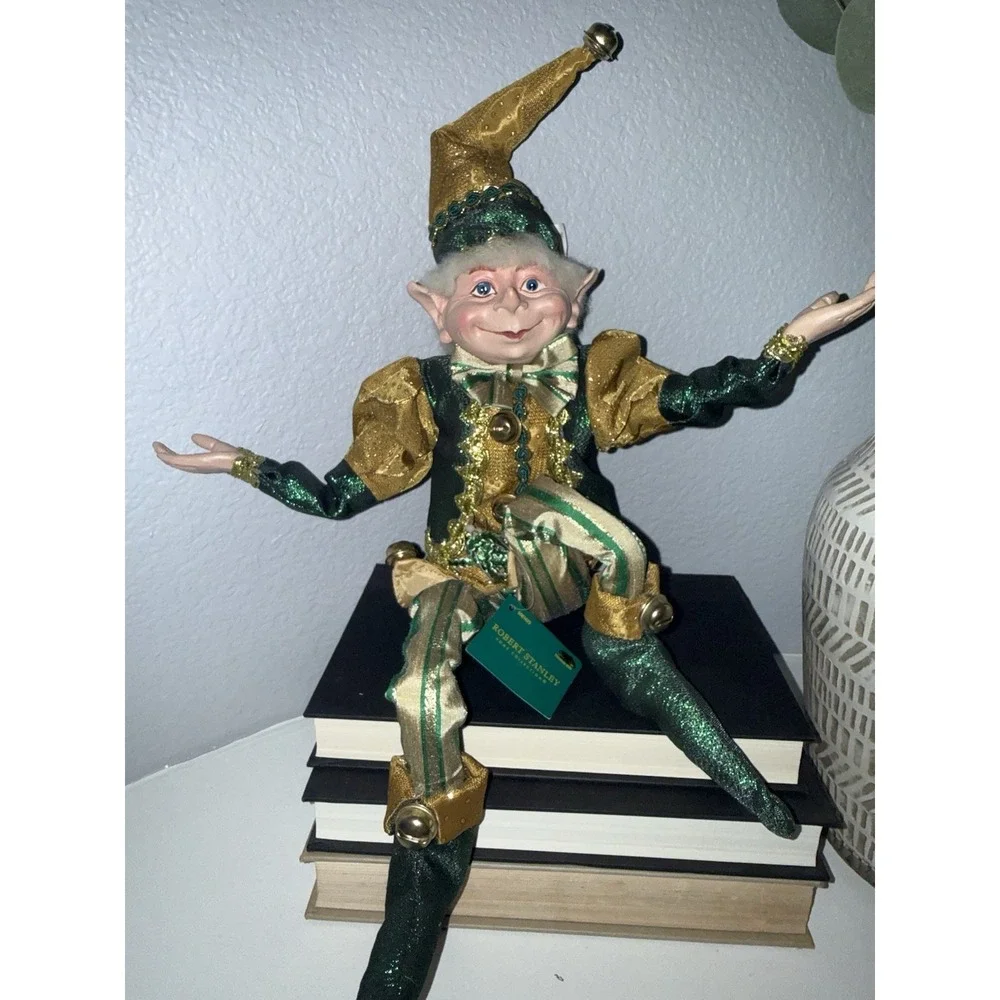 Robert Stanley Posable Elf Pixie Green Gold Bendable Legs Arms Jingle Bells READ - Picture 1 of 16